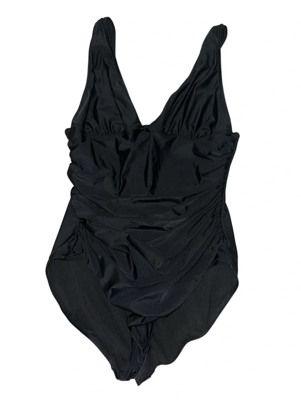 J.Crew Re-Imagined One Piece Swimsuit Black Ruched Plunge Neck Women’s size 16